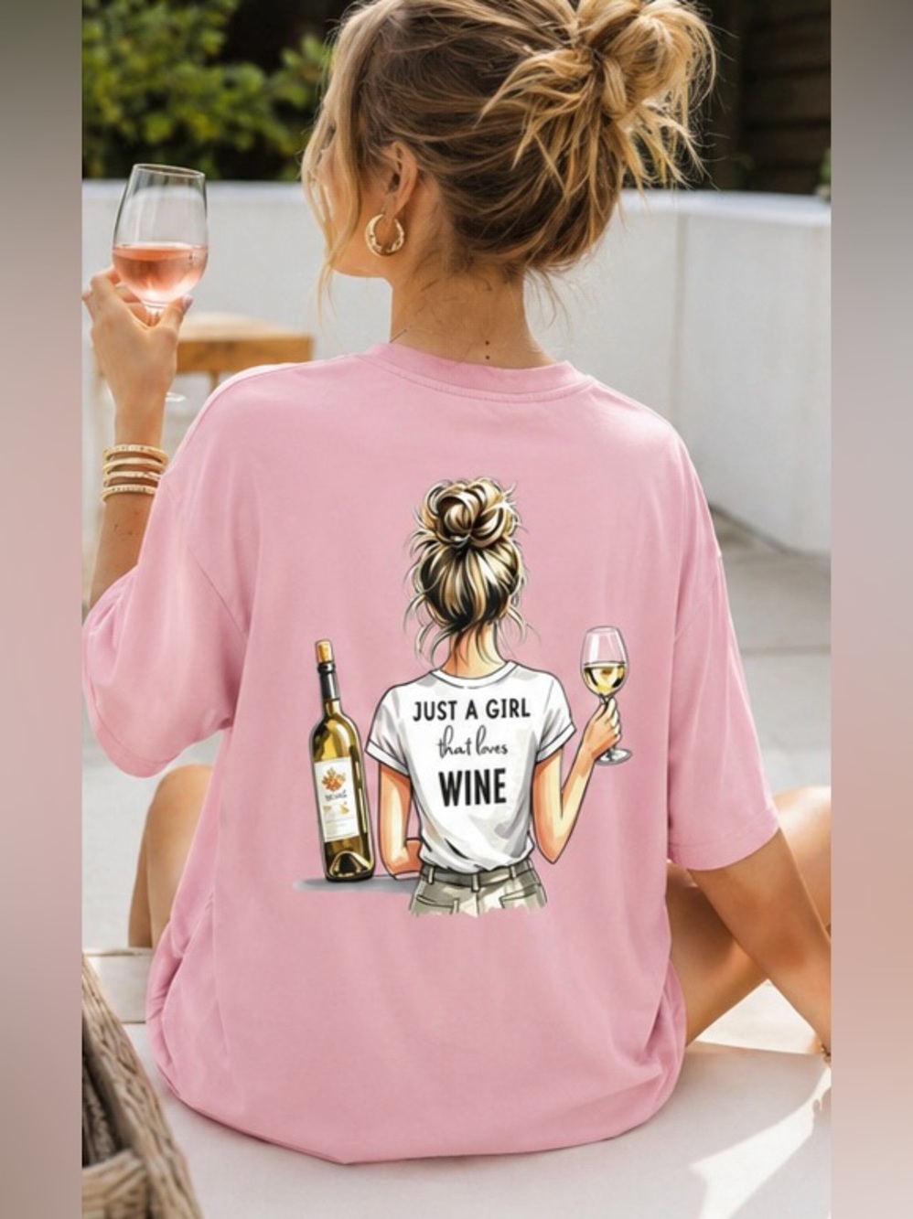 Pink Women's Graphic Tee - "Just a Girl That Loves Wine" 🍷💗